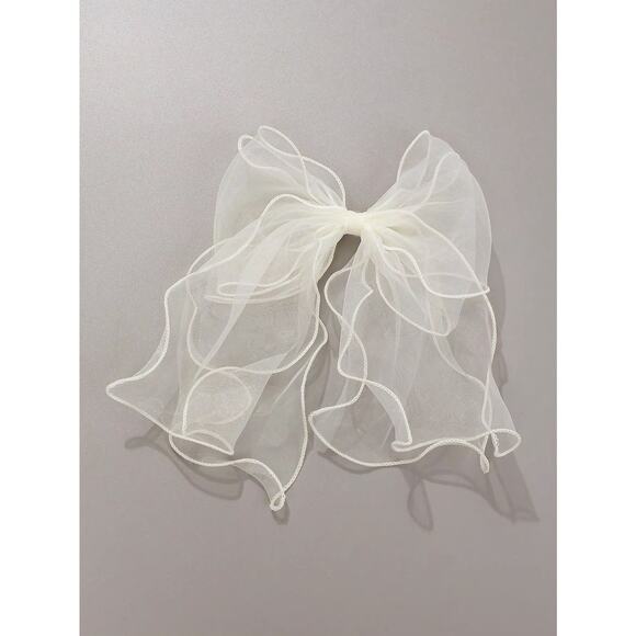 Cream White Chiffon Hair Bow Clips Imported from Japan - Picture 3 of 5